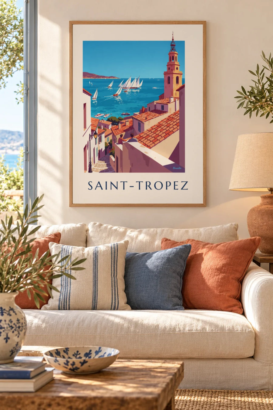 Póster de regata de veleros frente a Saint-Tropez: enmarcado en la pared