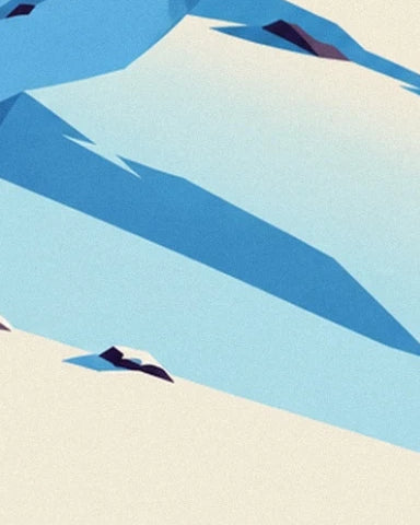 La pente de neige claire traversée d’une ombre bleue, avec ses rochers sombres