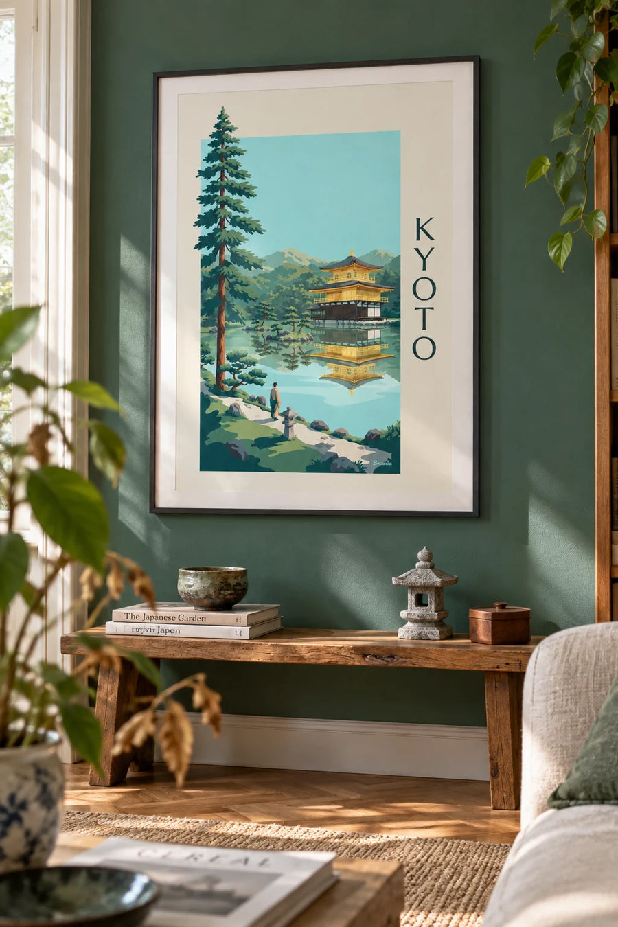 Poster of the Golden Pavilion, Kinkaku-ji, in Kyoto: framed on the wall