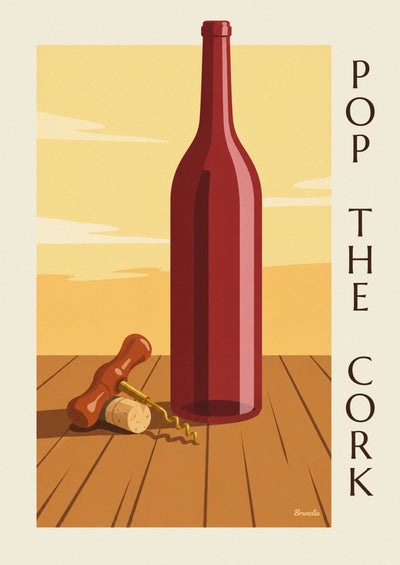 Poster of a vintage corkscrew and wine bottle: the full poster