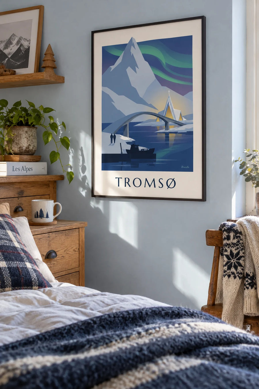 Póster de Tromsø, puerta del Ártico, y auroras boreales: enmarcado en la pared