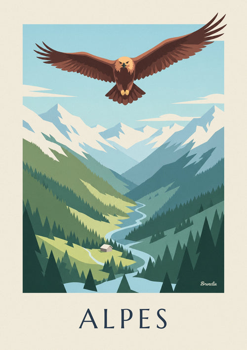 Póster de un águila real sobre un valle de los Alpes: el póster completo
