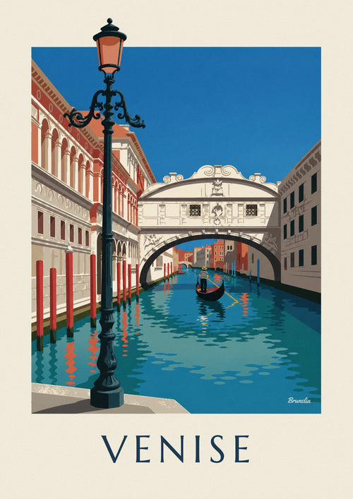 Póster de góndola bajo el Puente de los Suspiros de Venecia: la lámina completa