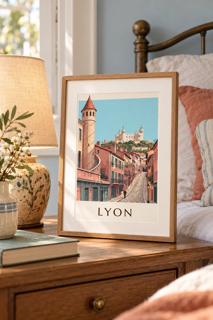 Póster de las fachadas renacentistas del Viejo Lyon y Fourvière: formato pequeño A4 enmarcado