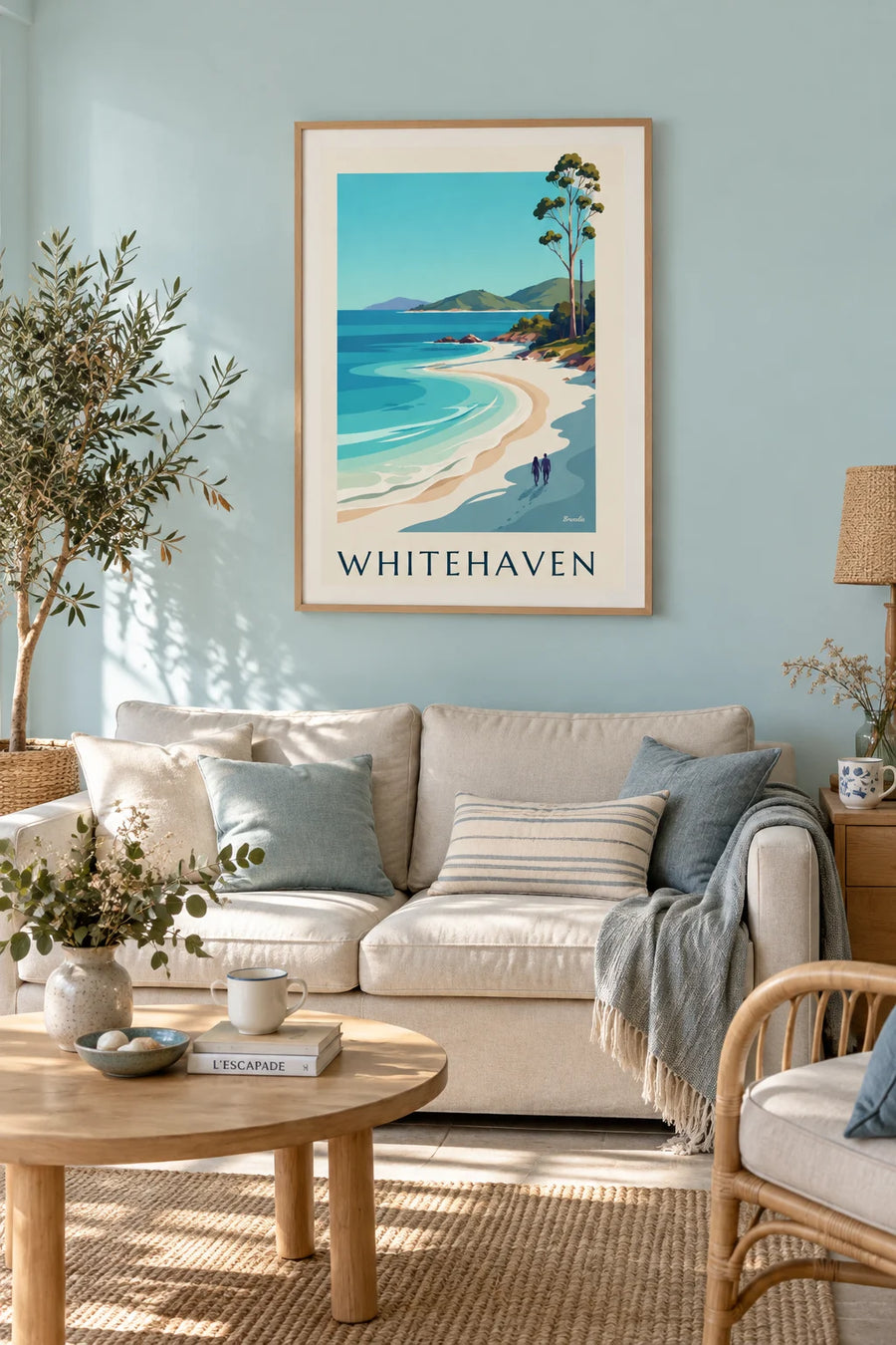 Affiche plage de Whitehaven aux Whitsundays en Australie : encadrée au mur