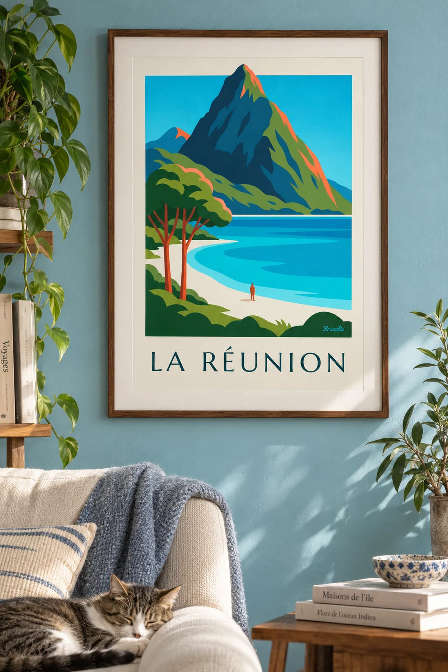Affiche lagon et Piton des Neiges à La Réunion : encadrée au mur