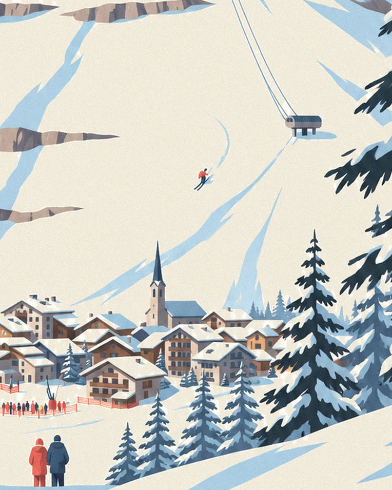 Affiche face de Bellevarde et descente olympique à Val-d'Isère : détail en gros plan
