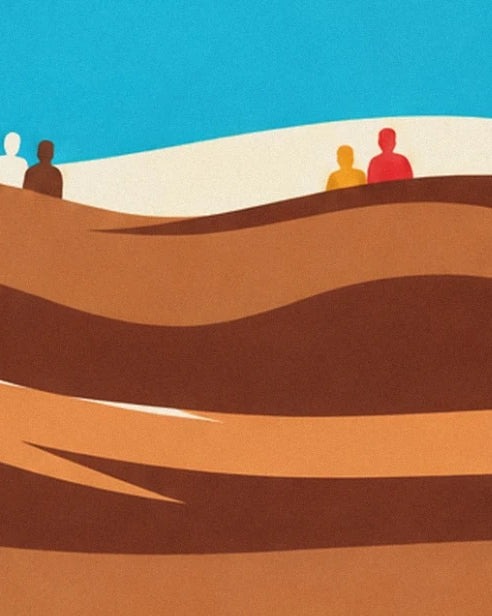 Les silhouettes de spectateurs derrière les courbes ocre et brunes de la piste