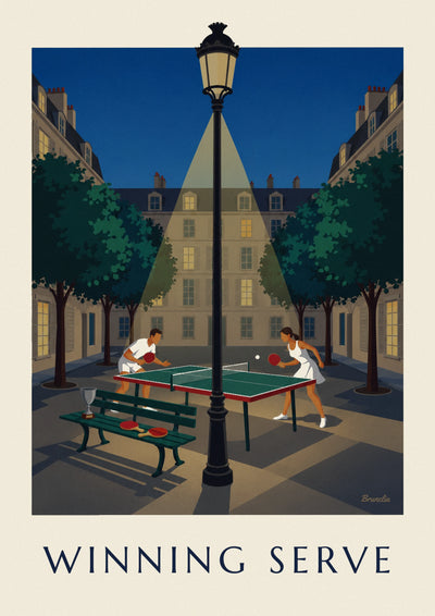 Affiche partie de ping-pong nocturne sur une place de Paris : l'affiche entière
