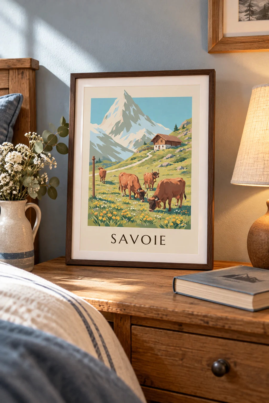 Póster vacas tarinas en los pastos alpinos de Saboya: formato pequeño A4 enmarcado