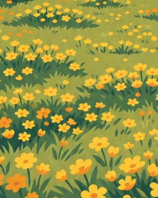 Un tapis de fleurs jaunes et orangées parmi les touffes d’herbe verte de l’alpage