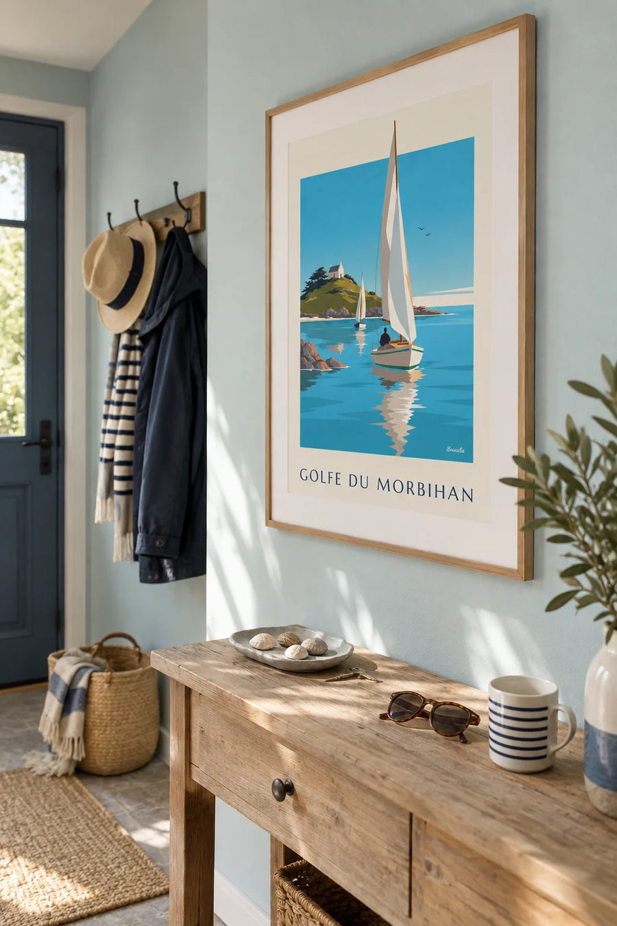 Affiche voiliers entre les îles du golfe du Morbihan : encadrée au mur