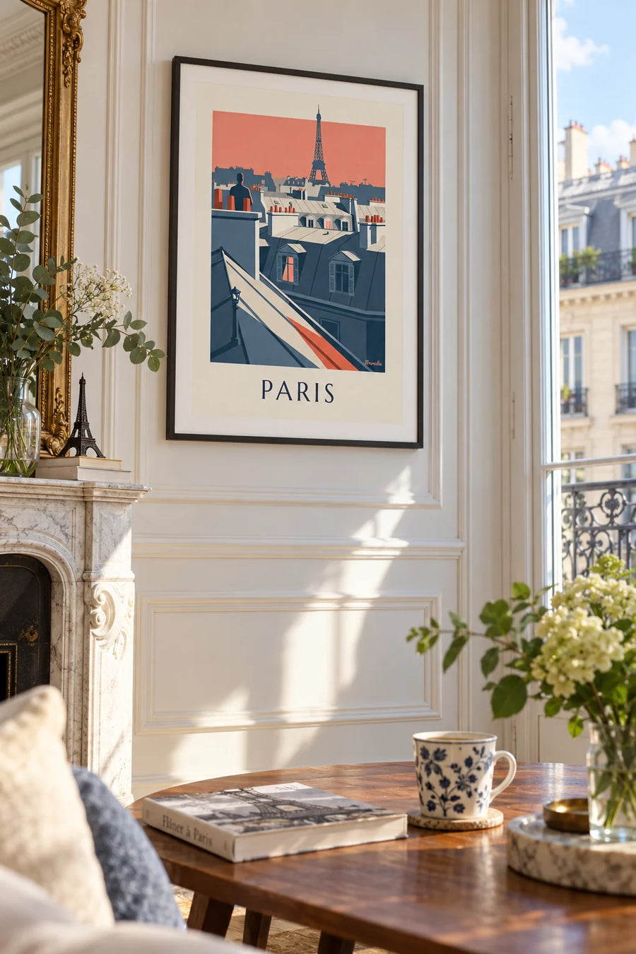 Affiche toits de zinc et cheminées de Paris au soir : encadrée au mur