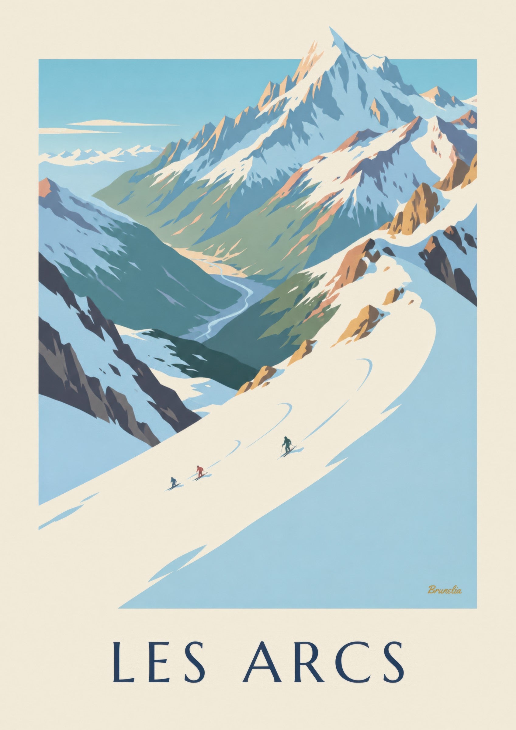 Affiche Les Arcs, Mont Blanc et piste de l'Aiguille Rouge: detalle en primer plano