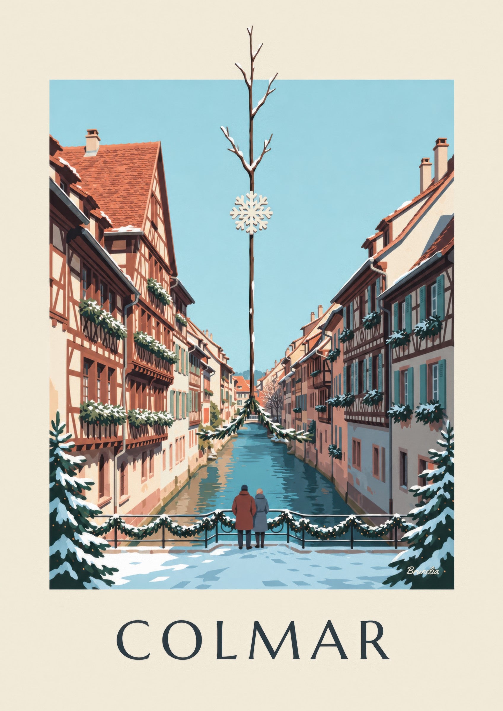 Cartel de la Pequeña Venecia de Colmar en Navidad: detalle en primer plano