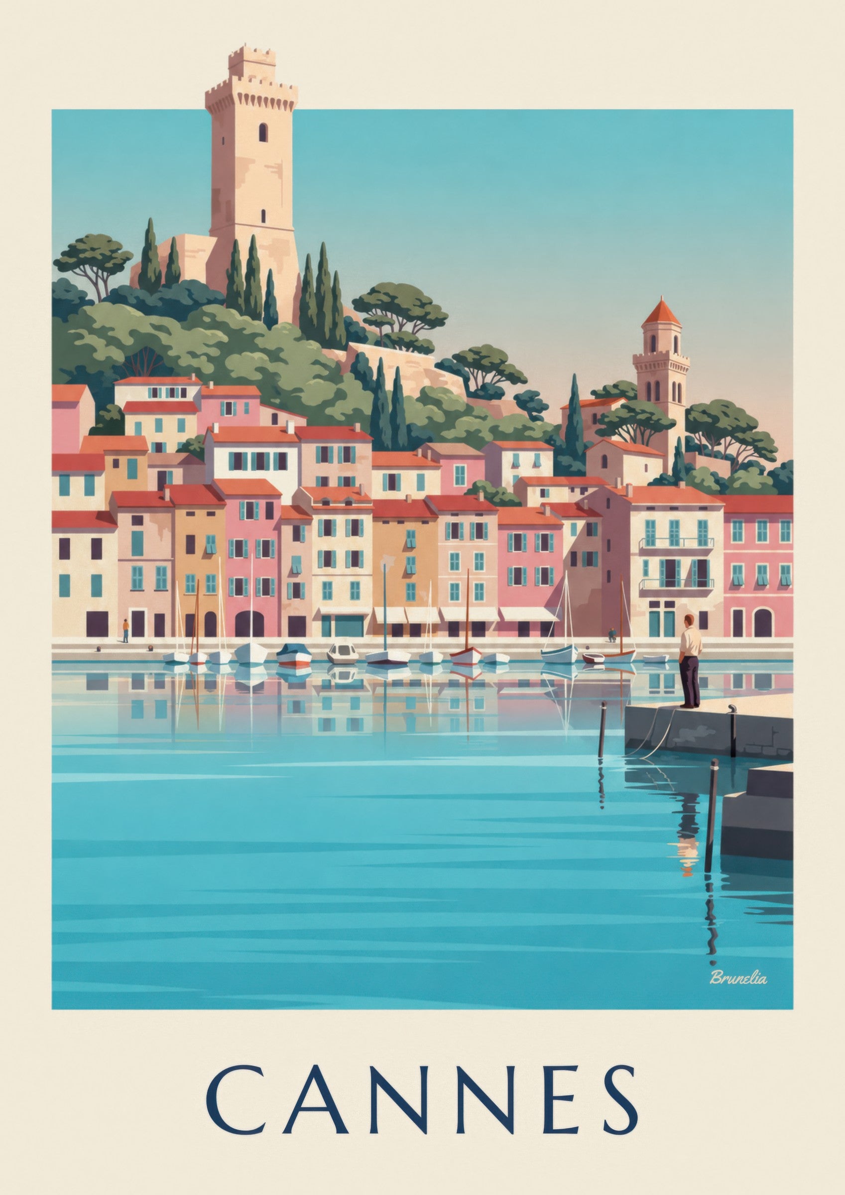 Póster del Puerto Viejo de Cannes y Le Suquet: detalle en primer plano