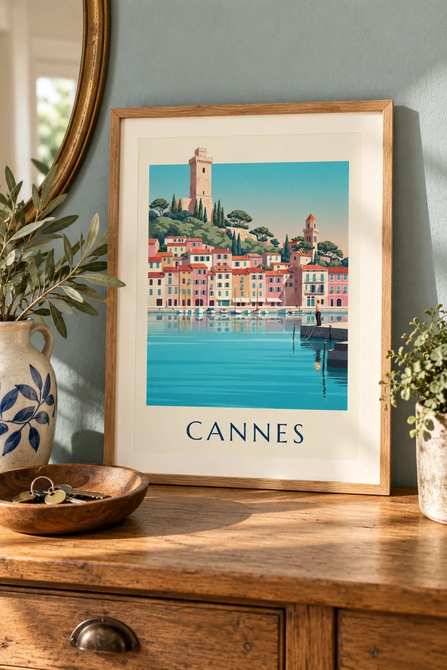 Póster del Puerto Viejo de Cannes y Le Suquet : formato pequeño A4 enmarcado