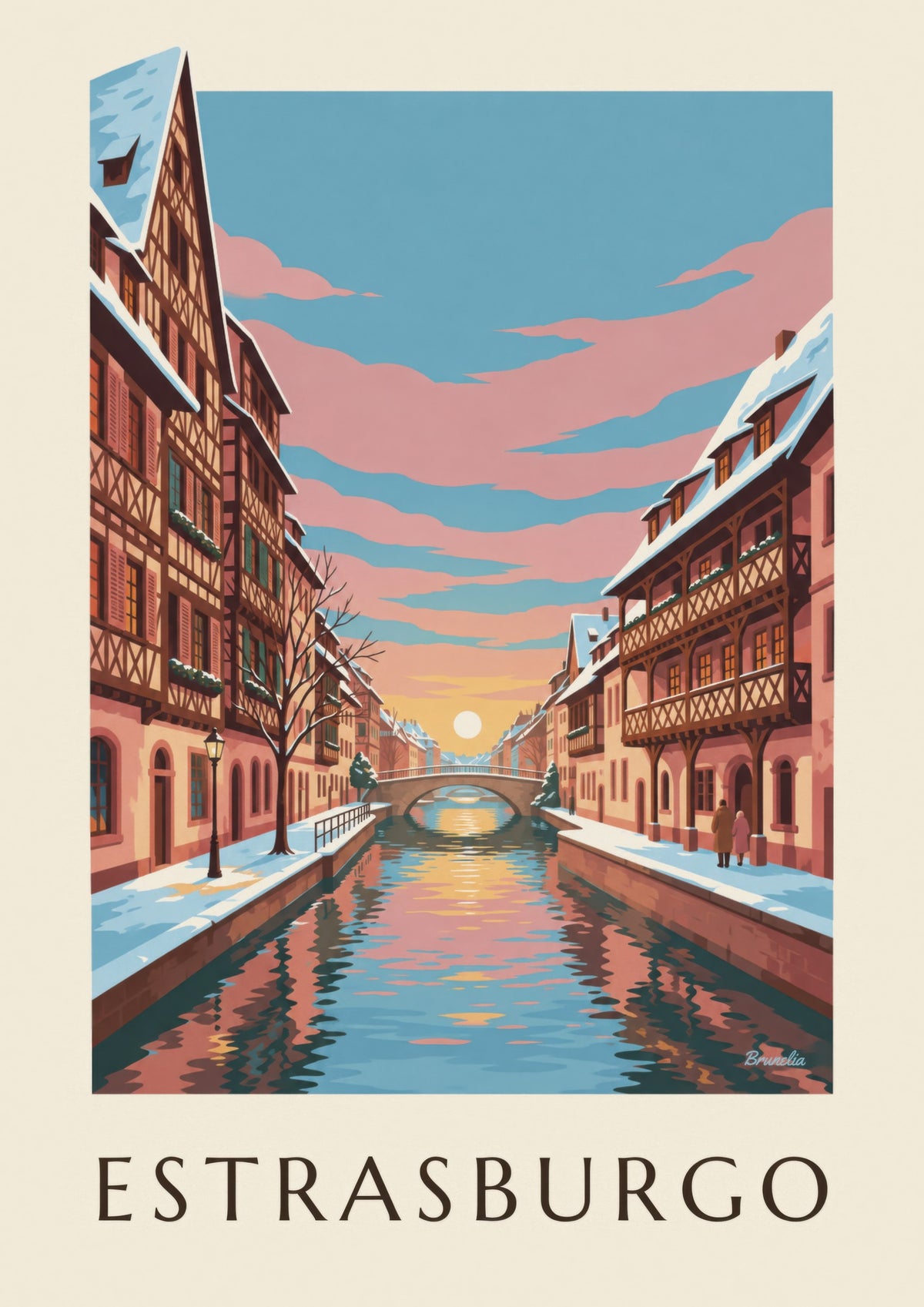 Póster de la Petite France de Estrasburgo en invierno (título ESTRASBURGO)