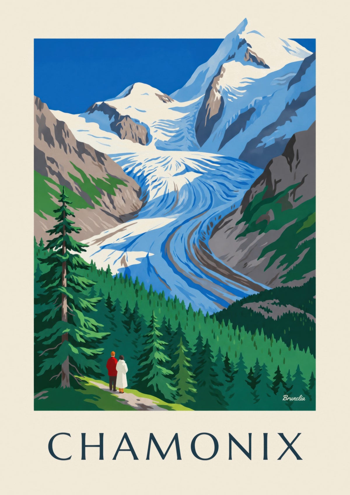 Póster de Chamonix, glaciar de Bossons y Mont Blanc