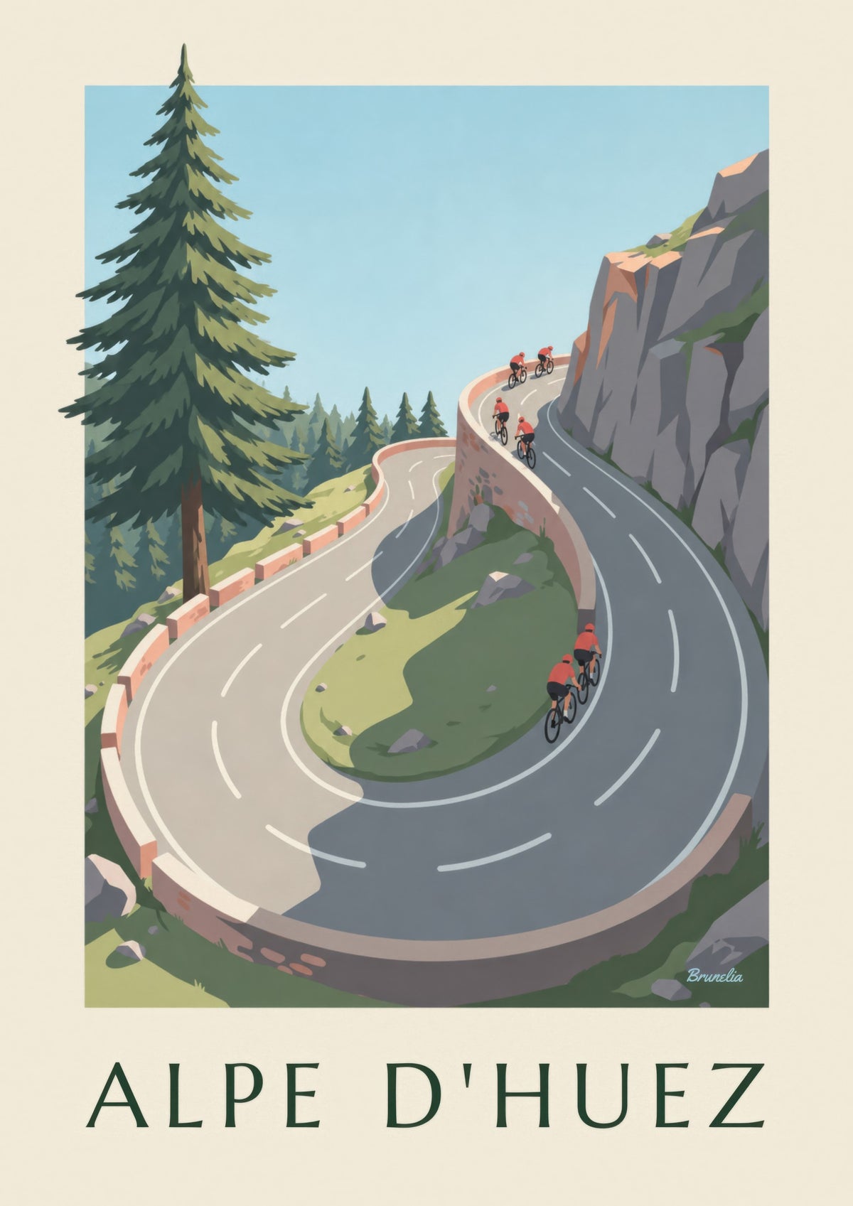 Póster de Alpe d'Huez, ciclistas en la montaña