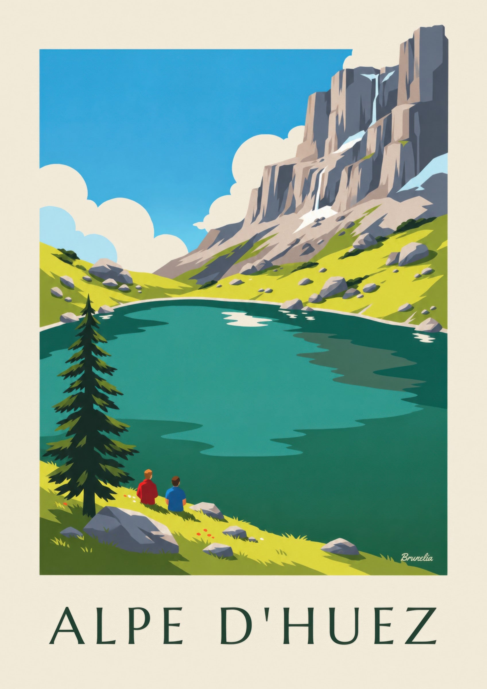 Póster del lago Besson en Alpe d'Huez en verano: detalle en primer plano