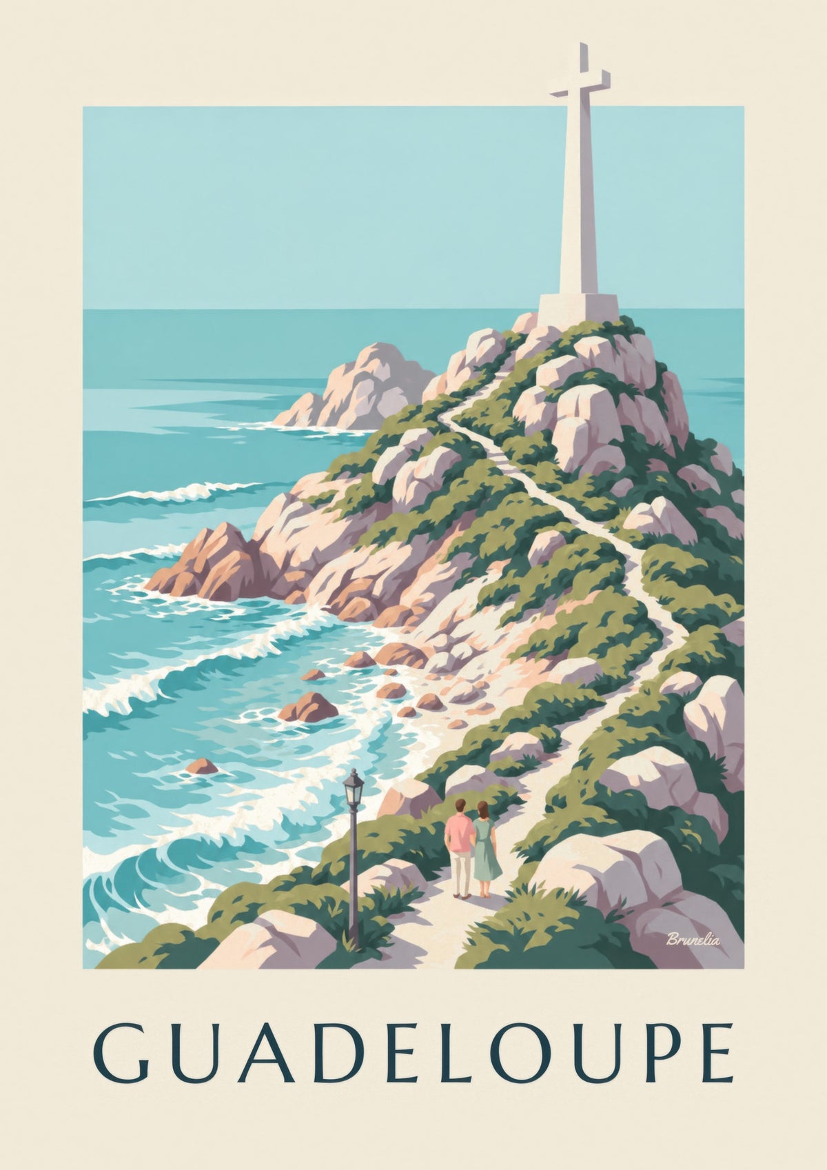 Póster de Guadalupe, Pointe des Châteaux y su cruz