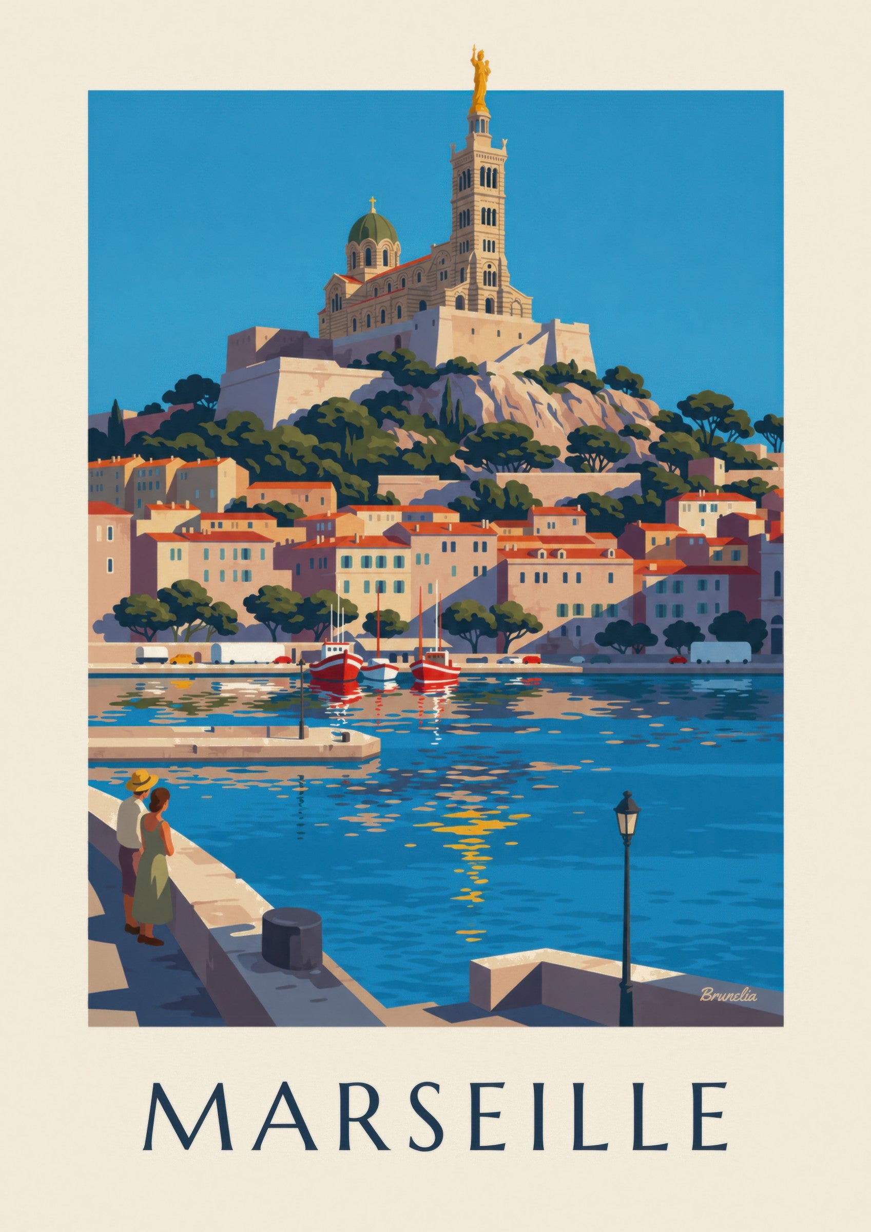 Póster de Notre-Dame-de-la-Garde en Marsella: detalle en primer plano
