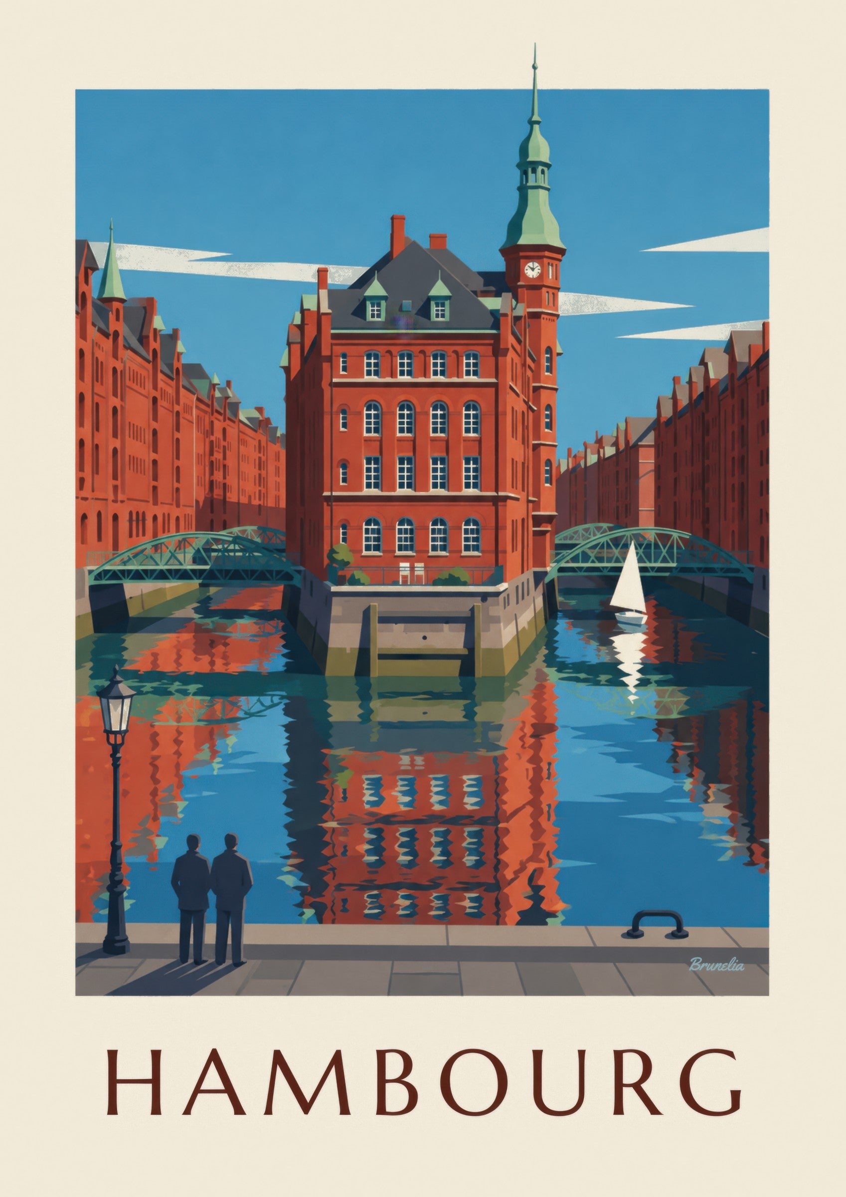 Affiche Speicherstadt de Hambourg, le Wasserschloss: detalle en primer plano