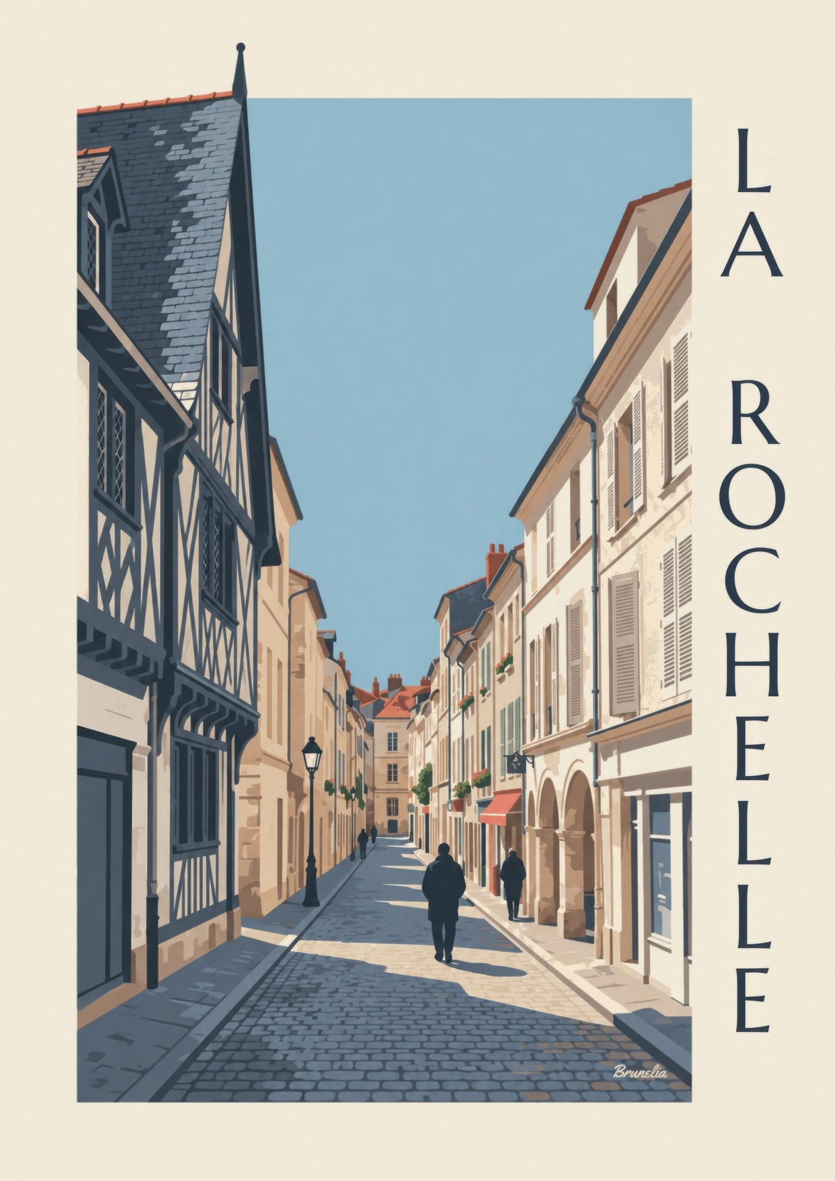 Póster de una casa de entramado de madera de La Rochelle
