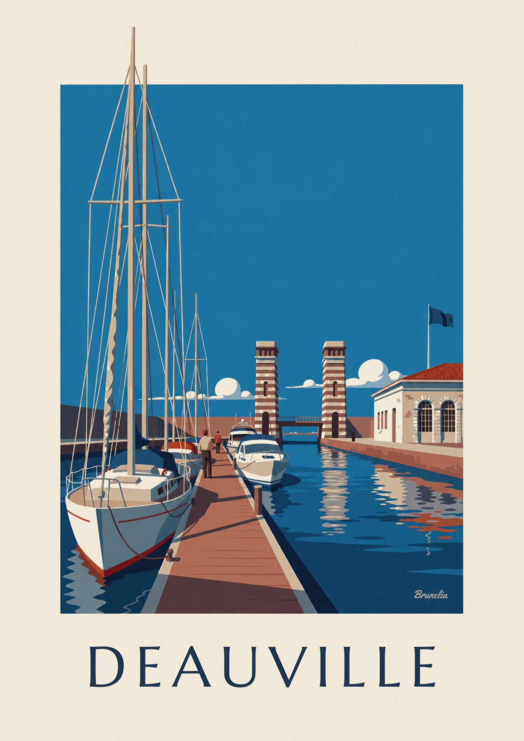 Affiche Port-Deauville marina et voiliers: detalle en primer plano