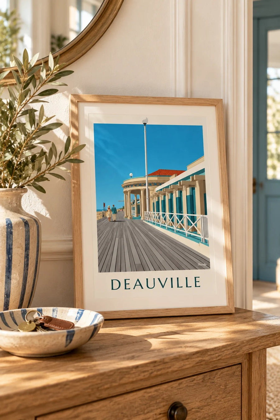 Affiche Deauville les Planches et les Bains pompéiens : petit format A4 encadré