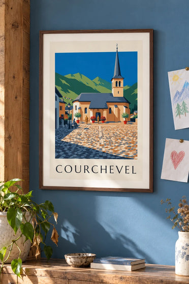 Póster de Courchevel, iglesia de Saint-Bon : enmarcado en la pared