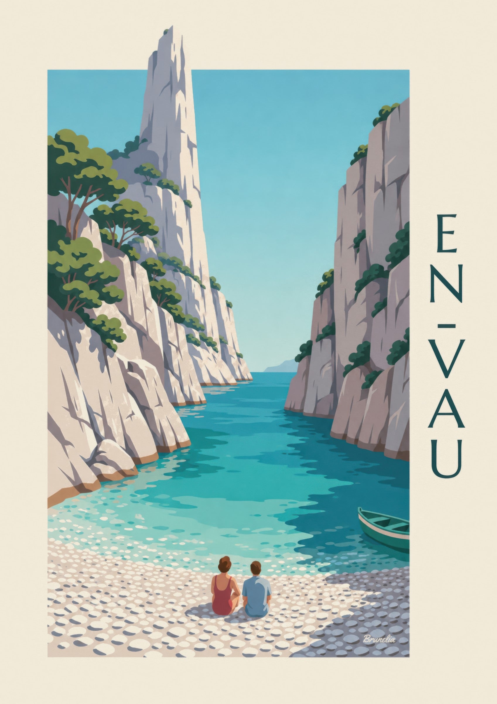 Affiche calanque d’En-Vau et aiguille de roche: detalle en primer plano