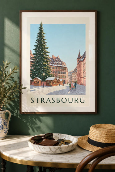 Affiche marché de Noël de Strasbourg : encadrée au mur