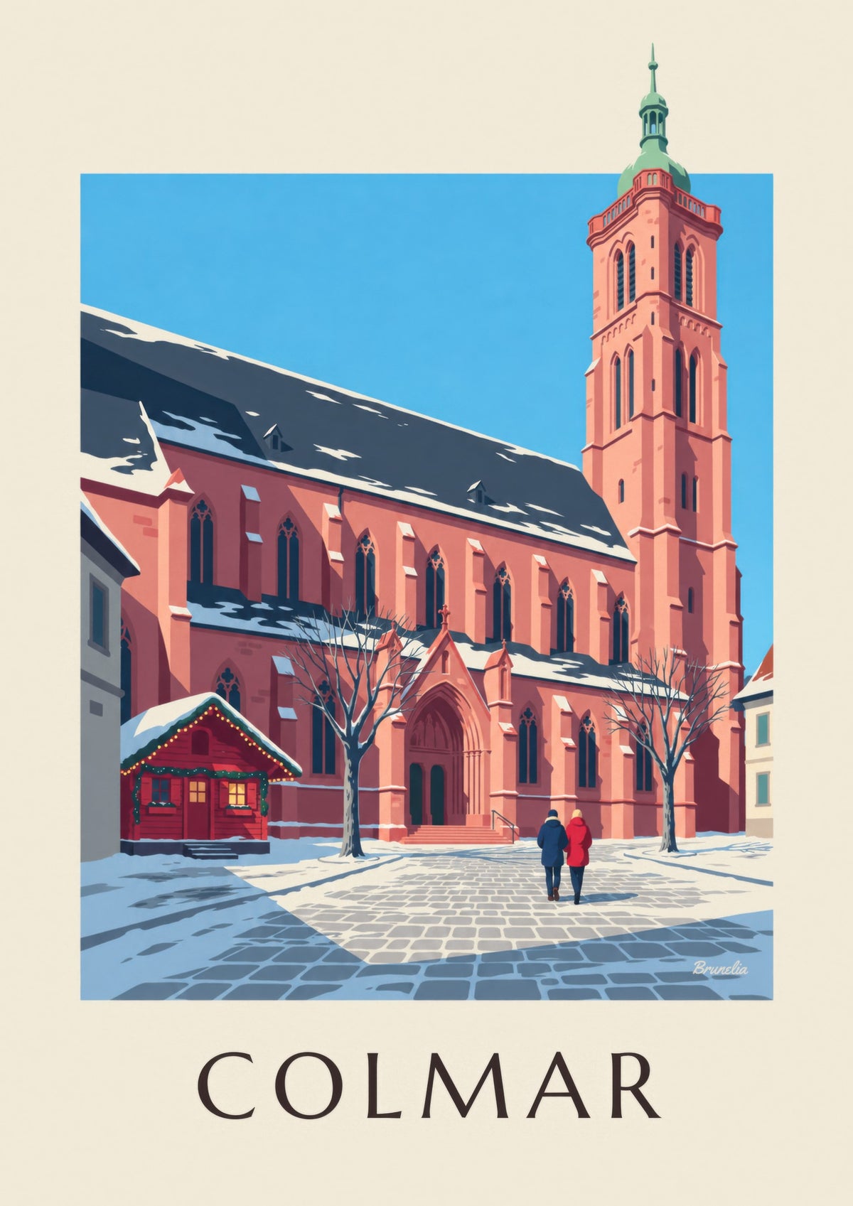 Lámina de la colegiata de San Martín de Colmar en invierno