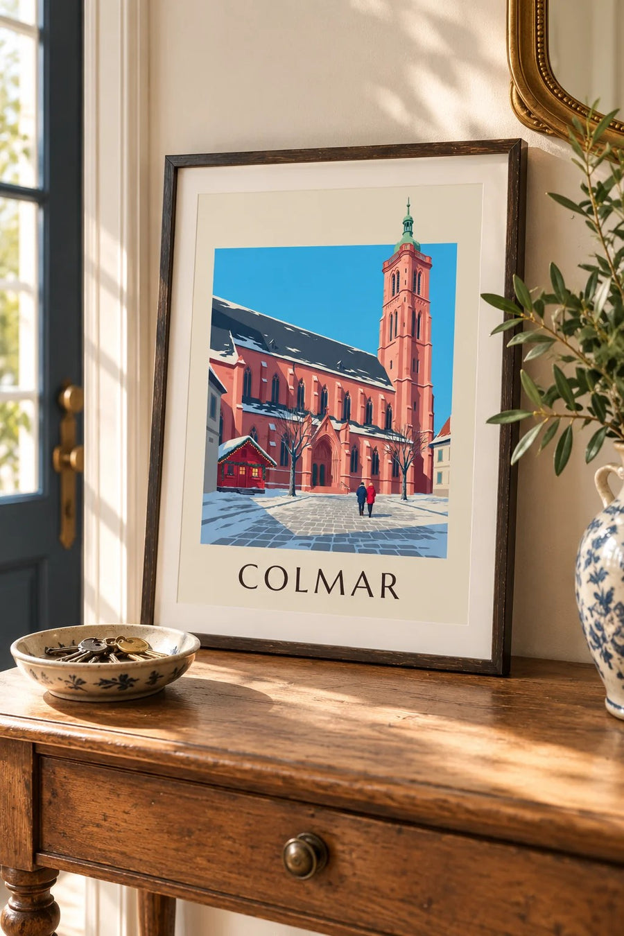 Lámina de la colegiata de San Martín de Colmar en invierno : formato pequeño A4 enmarcado