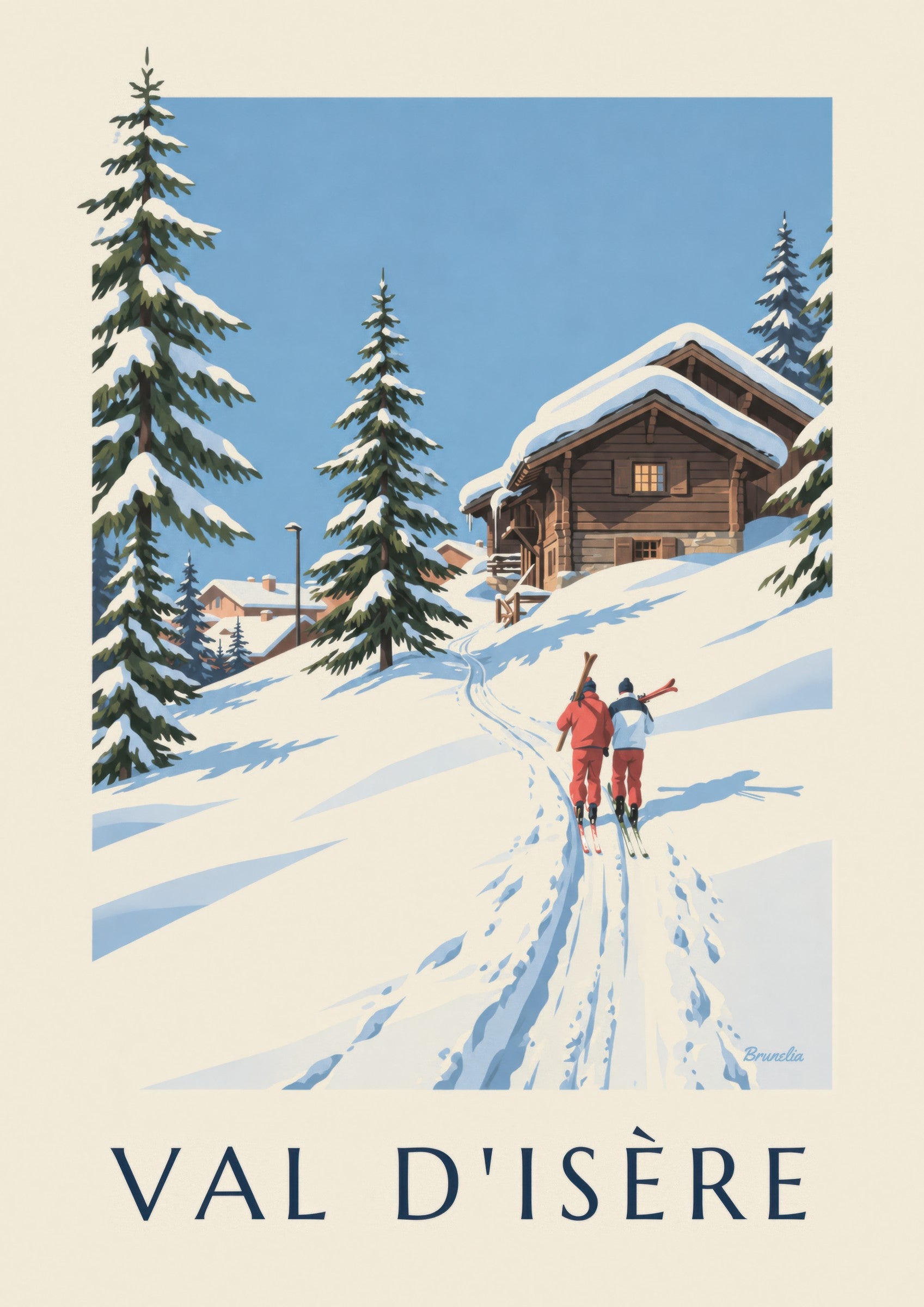 Lámina de Val d'Isère, esquiadores en la nieve: detalle en primer plano