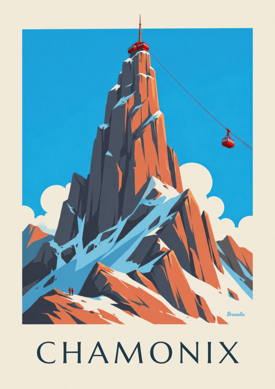 Lámina de Chamonix, Aiguille du Midi y teleférico