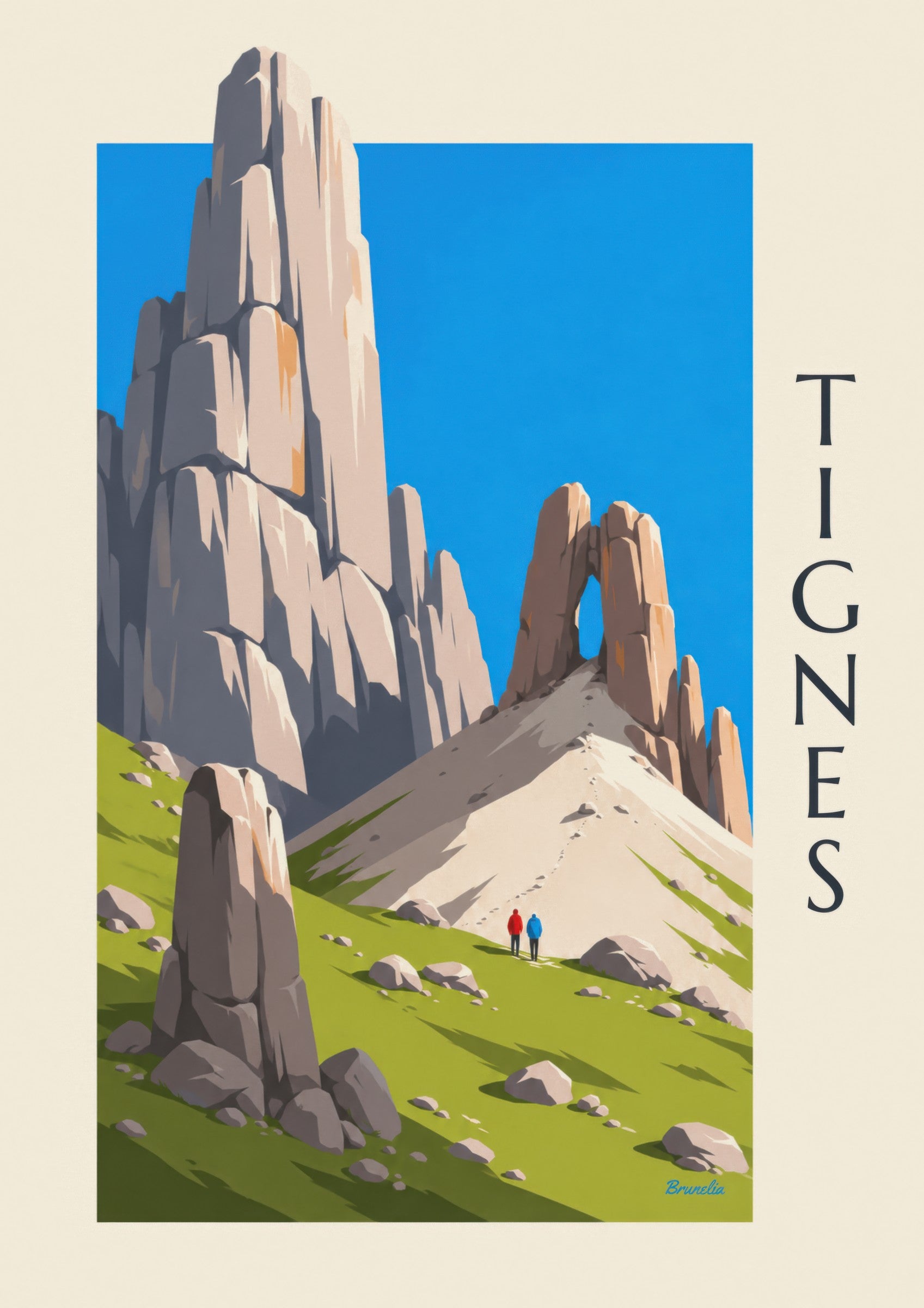 Póster de Tignes y la Aiguille Percée: detalle en primer plano