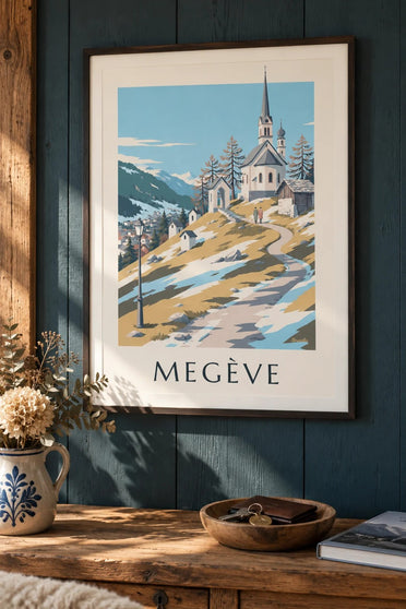 Póster de Megève, las capillas del Calvario : enmarcado en la pared