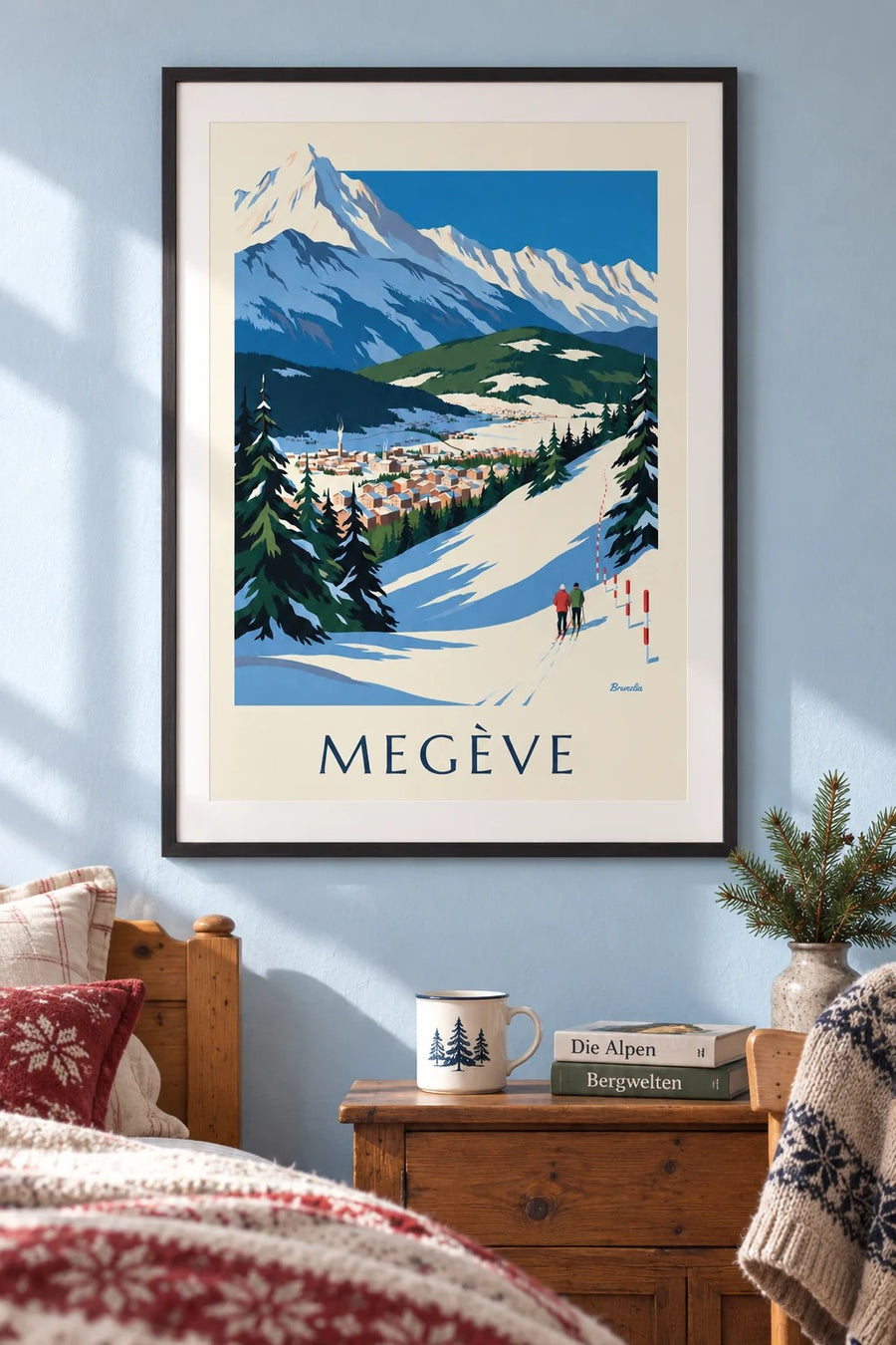 Póster de Megève, las pistas frente al Mont-Blanc : enmarcado en la pared