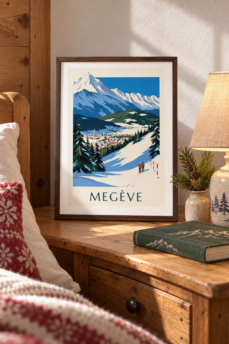 Póster de Megève, las pistas frente al Mont-Blanc : formato pequeño A4 enmarcado
