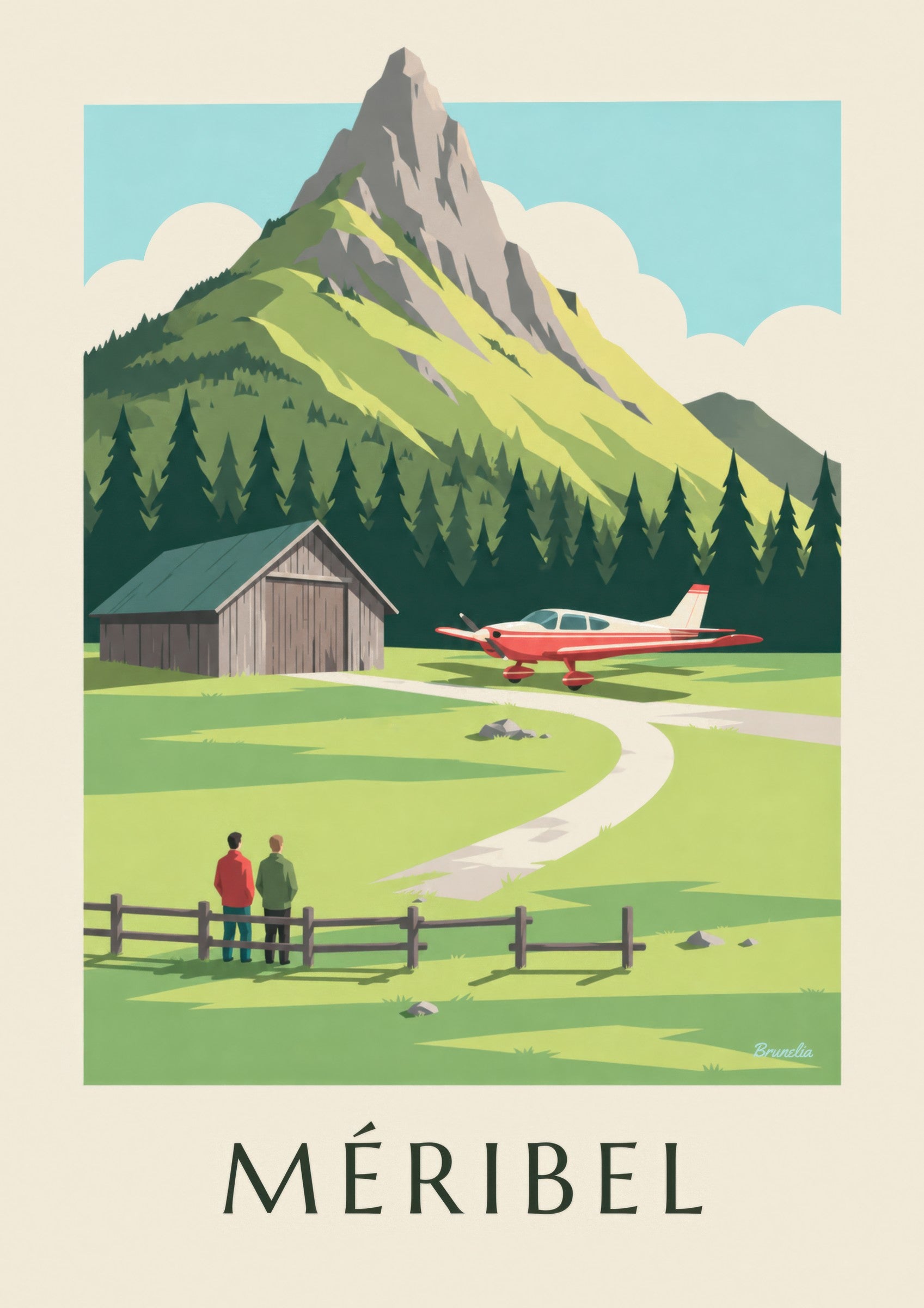 Póster de Méribel con avioneta en el altipuerto: detalle en primer plano