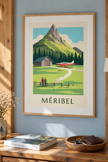 Póster de Méribel con avioneta en el altipuerto : enmarcado en la pared