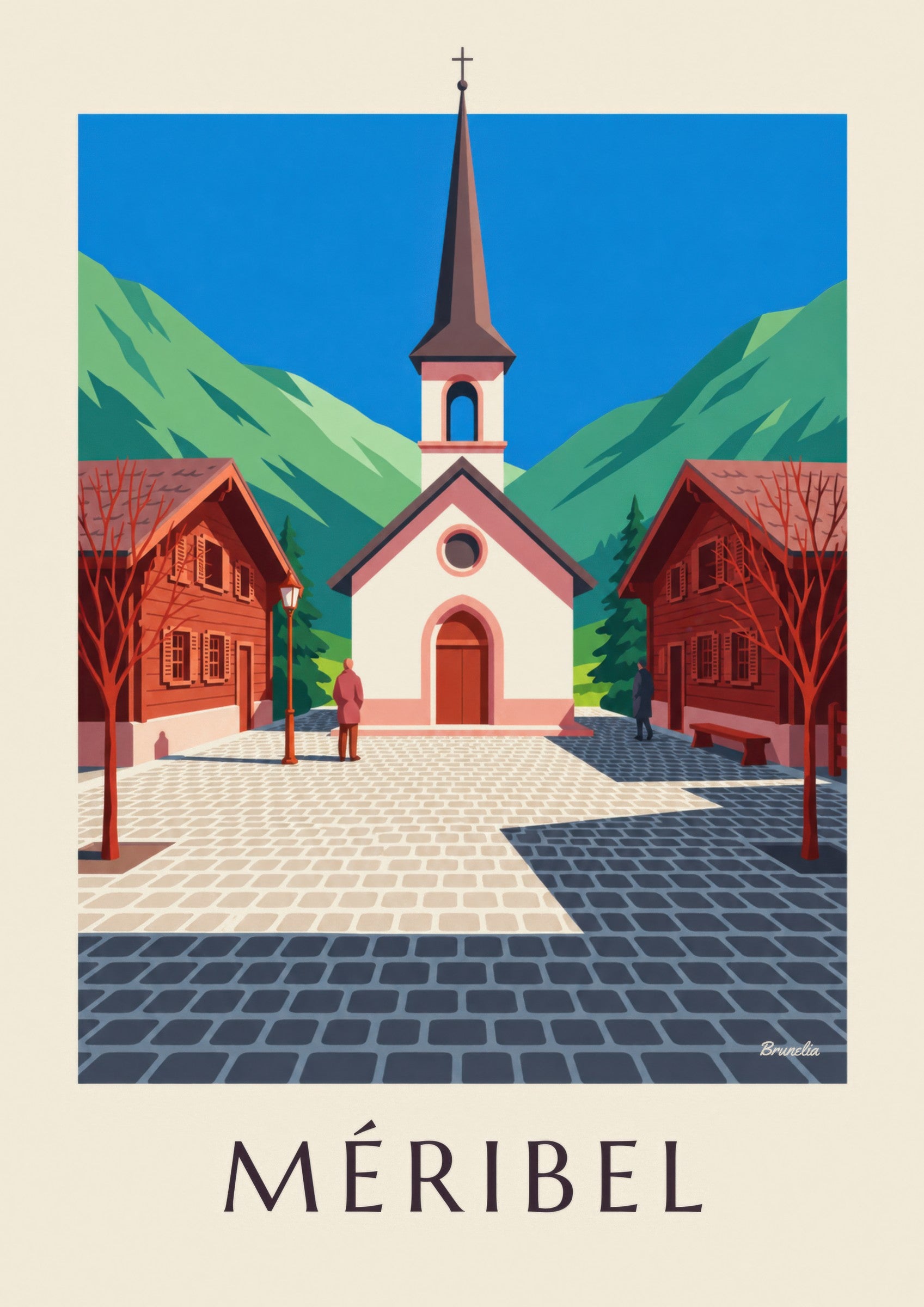 Póster de Méribel con capilla rosa: detalle en primer plano