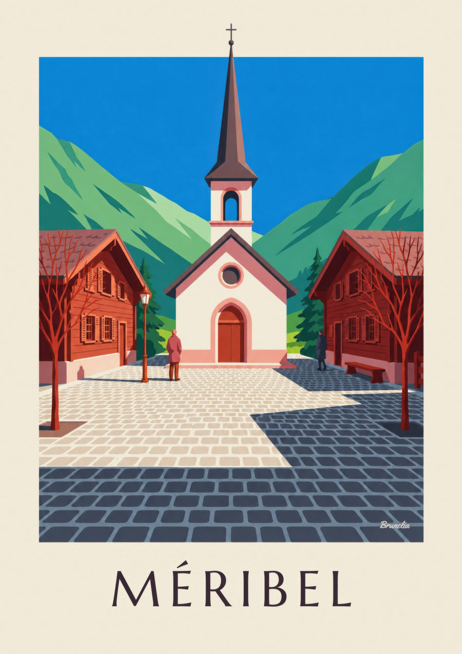 Póster de Méribel con capilla rosa