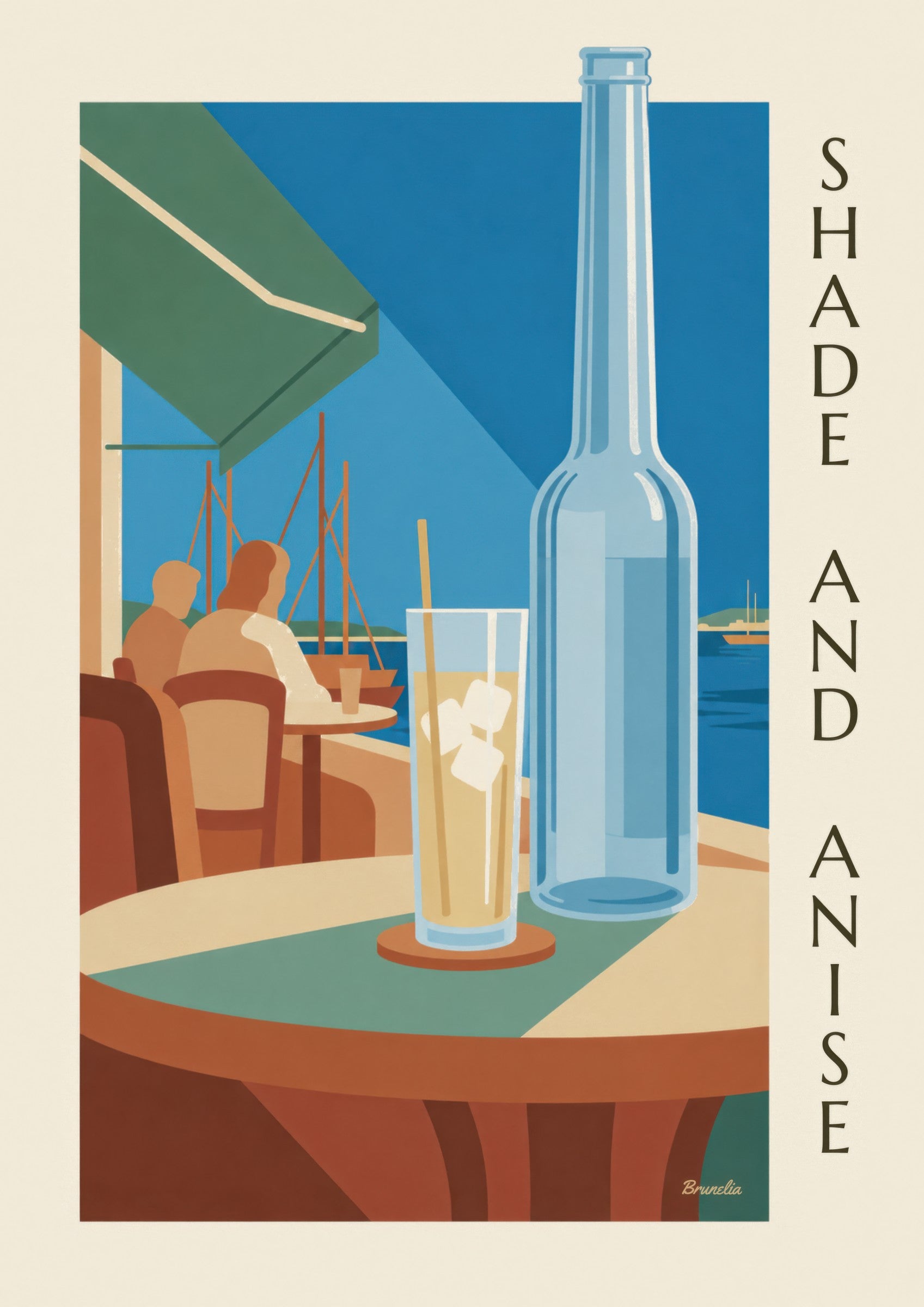 Affiche pastis et carafe d’eau au port: detalle en primer plano