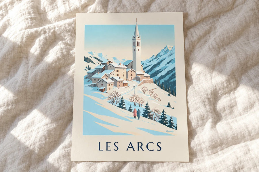 Affiche Les Arcs, Villaroger sous la neige : posée sur une table