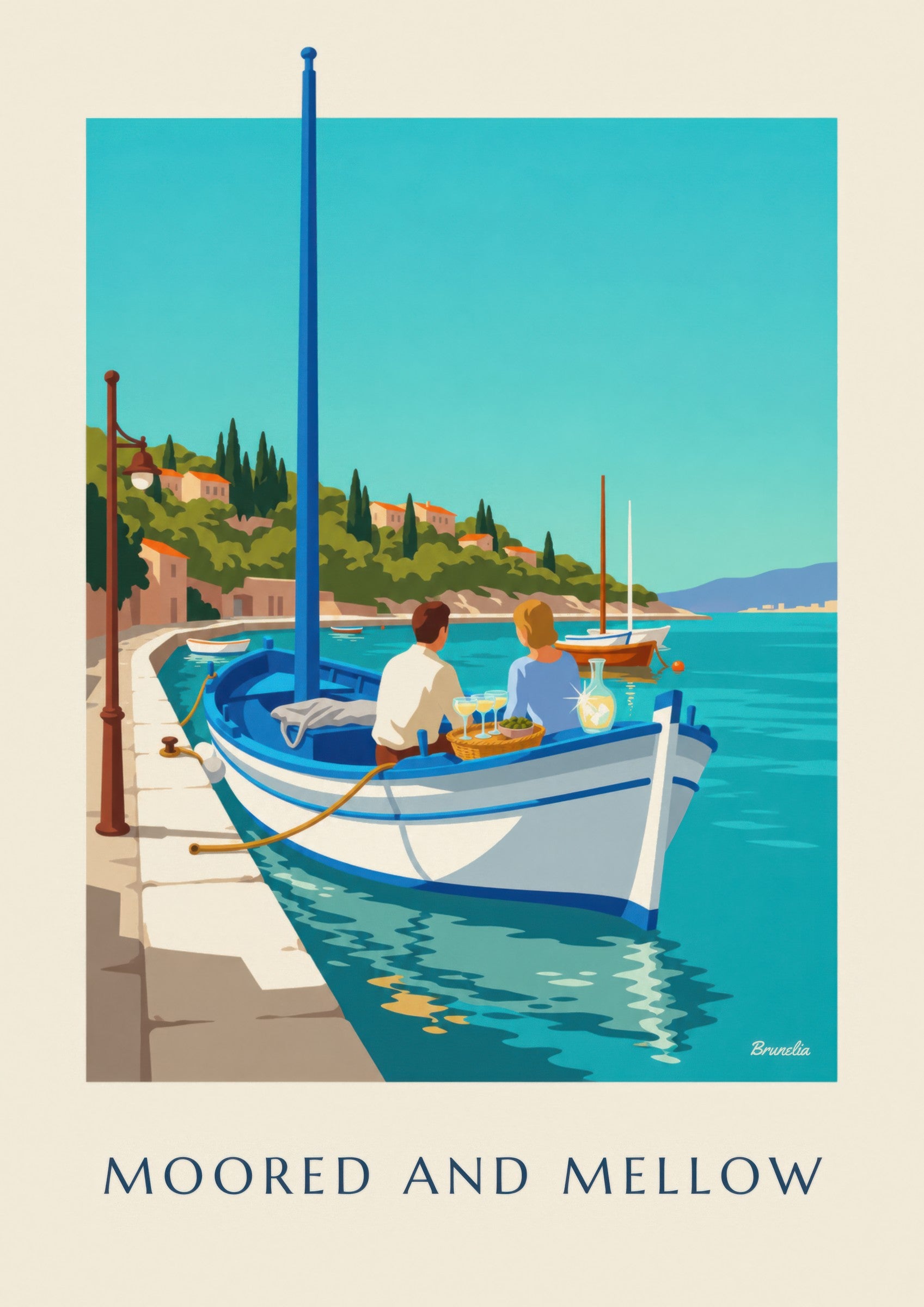 Affiche apéritif à bord d'un pointu: detalle en primer plano