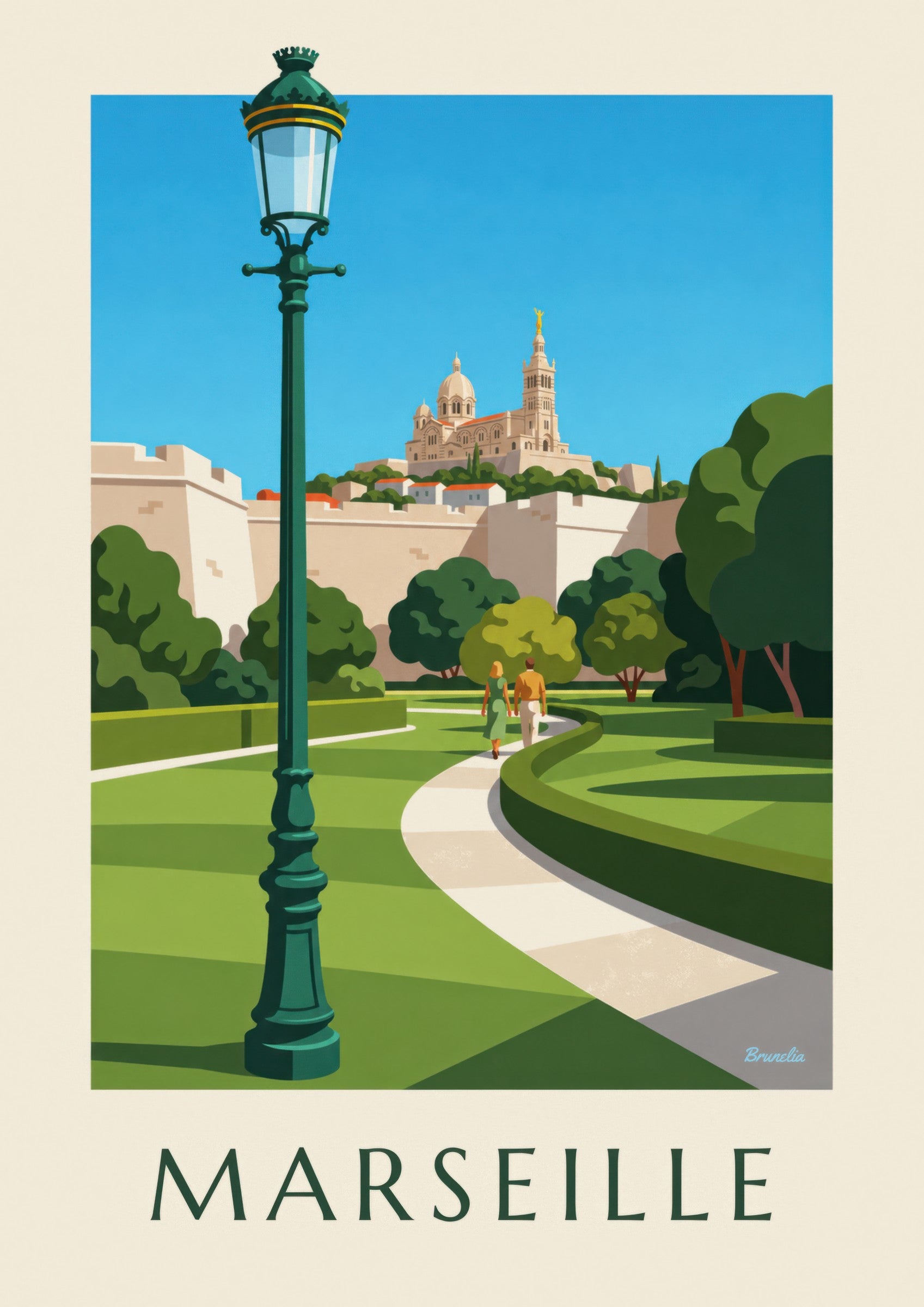 Affiche Notre-Dame-de-la-Garde vue du Pharo: detalle en primer plano